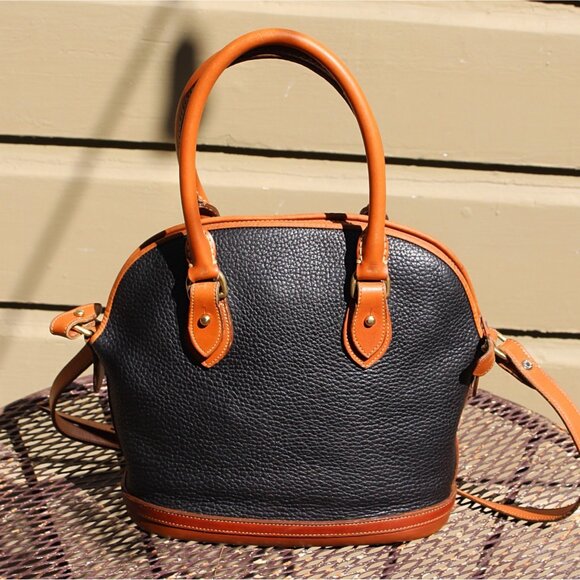 Vintage Dooney & Bourke LARGE (12") Norfolk Satchel, Black + British Tan, USA - Picture 3 of 15